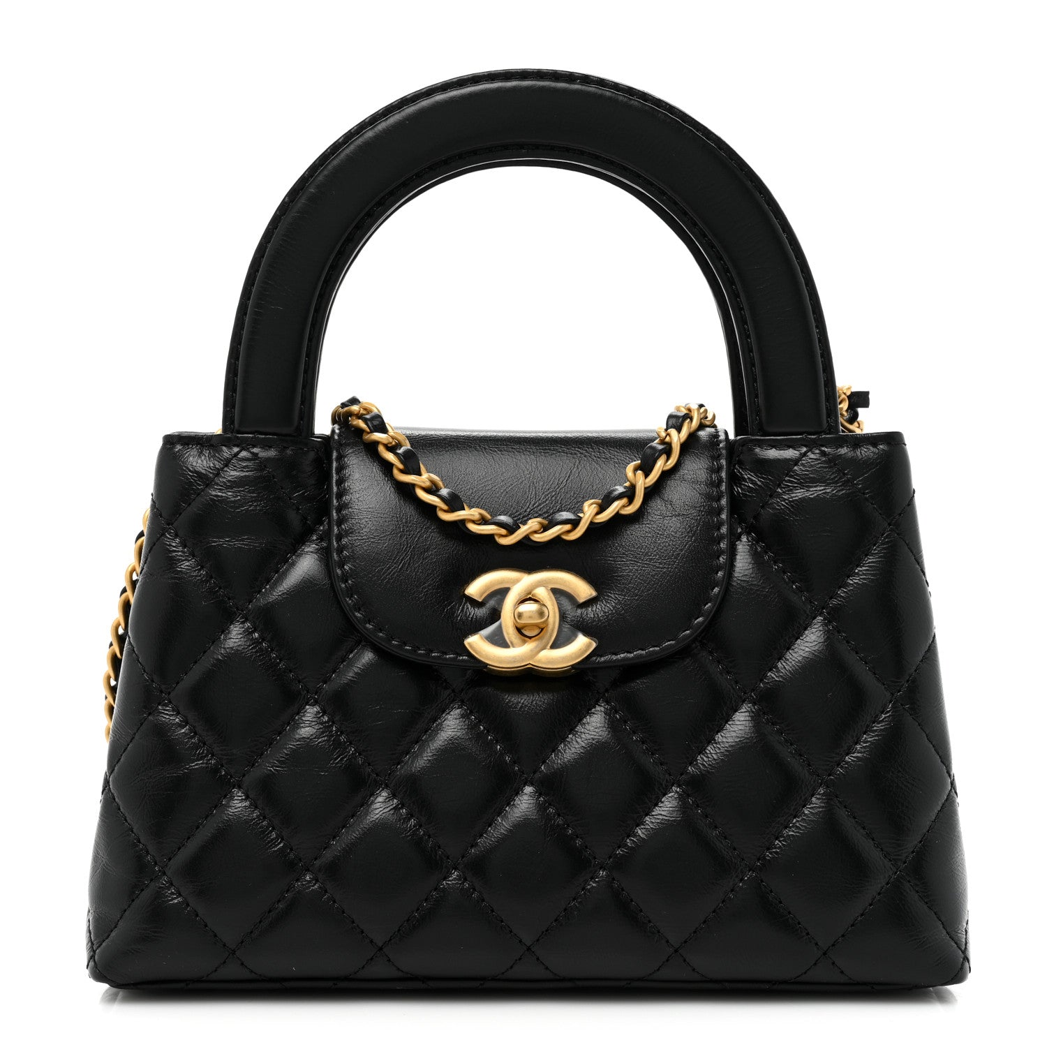 Chanel Shiny Aged Calfskin Quilted Nano Kelly Shopper Black 1 of 10