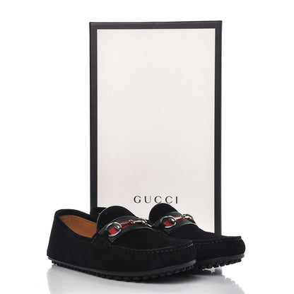 Gucci Suede Web Mens Horsebit Driver Loafers 7 Black 10 of 10