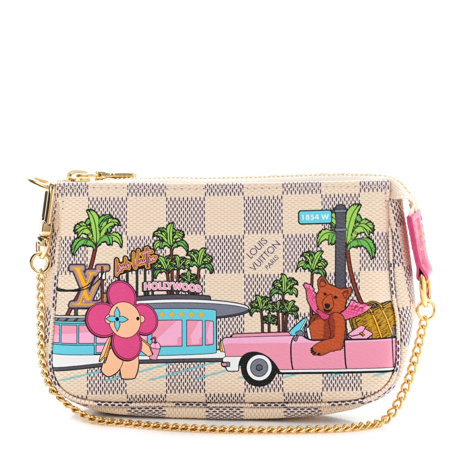 Louis Vuitton Damier Azur 2021 Christmas Animation Hollywood Mini Pochette Accessories Fuchsia 1 of 7