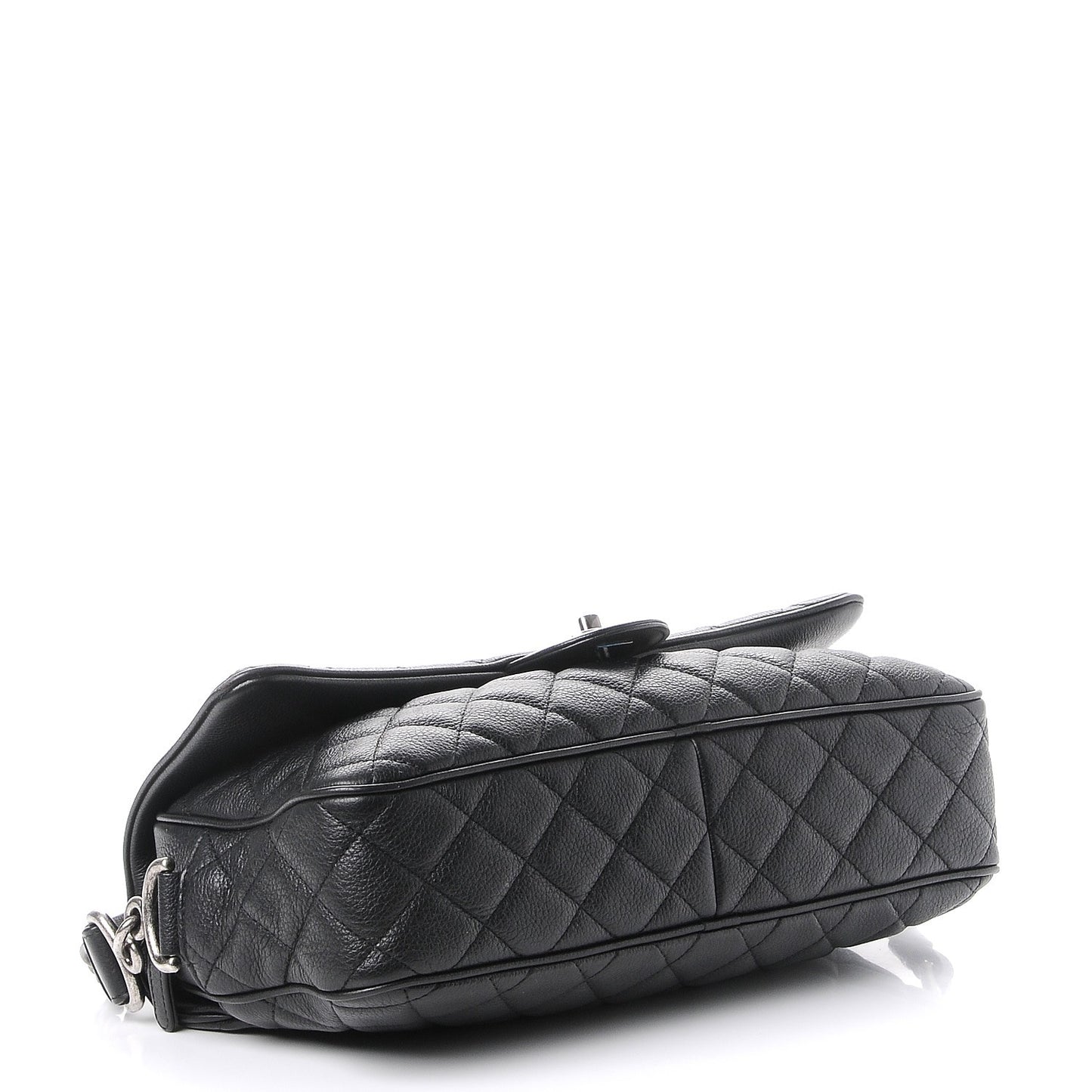 Grained Calfskin Quilted Medium Casual Rock Flap Black
