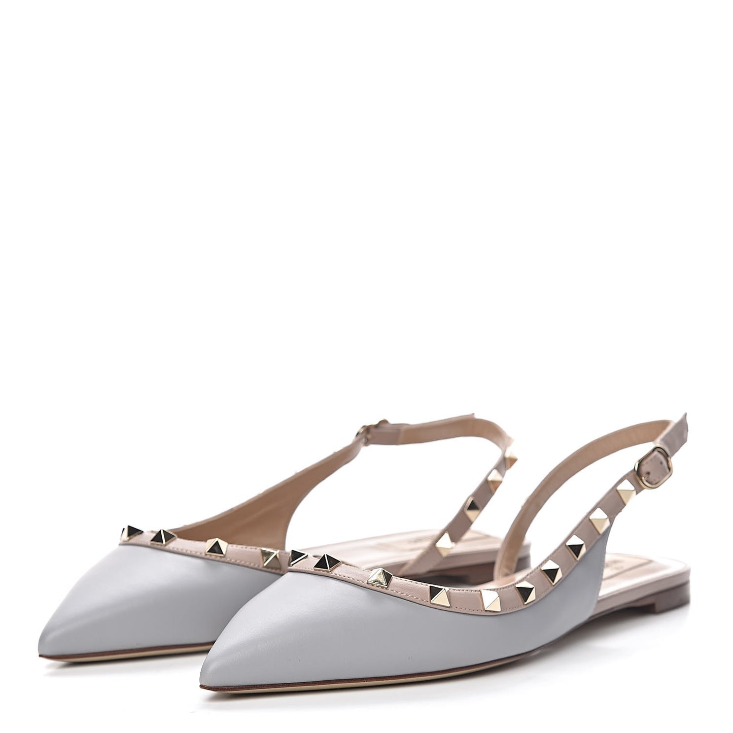 Nappa Rockstud Slingback Flats 39.5 Pastel Grey Poudre
