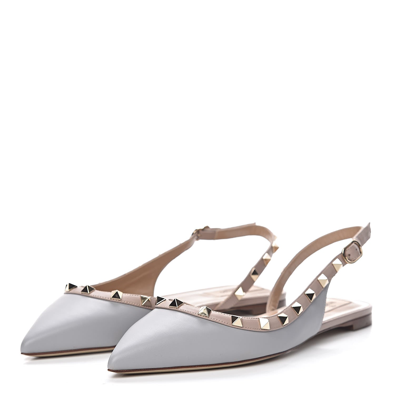 Valentino Garavani Nappa Rockstud Slingback Flats 39.5 Pastel Grey Poudre 3 of 9