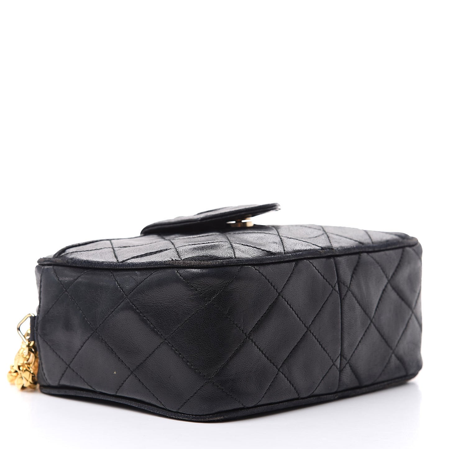 Lambskin Quilted Tassel Camera Case Black