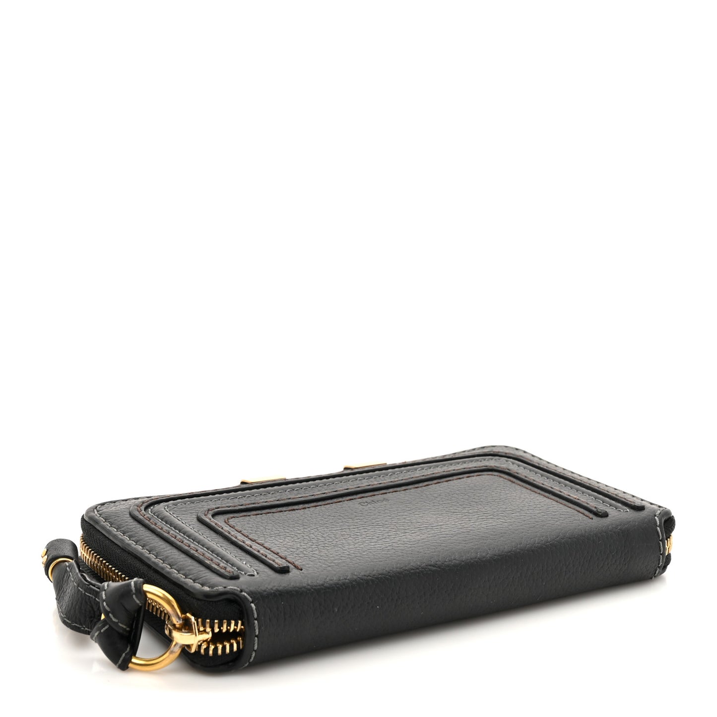 Grained Calfskin Marcie Long Zip Around Wallet Black