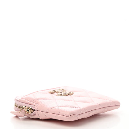 Chanel Caviar Quilted Crystal Zip Card Holder Wallet Light Pink 4 of 8