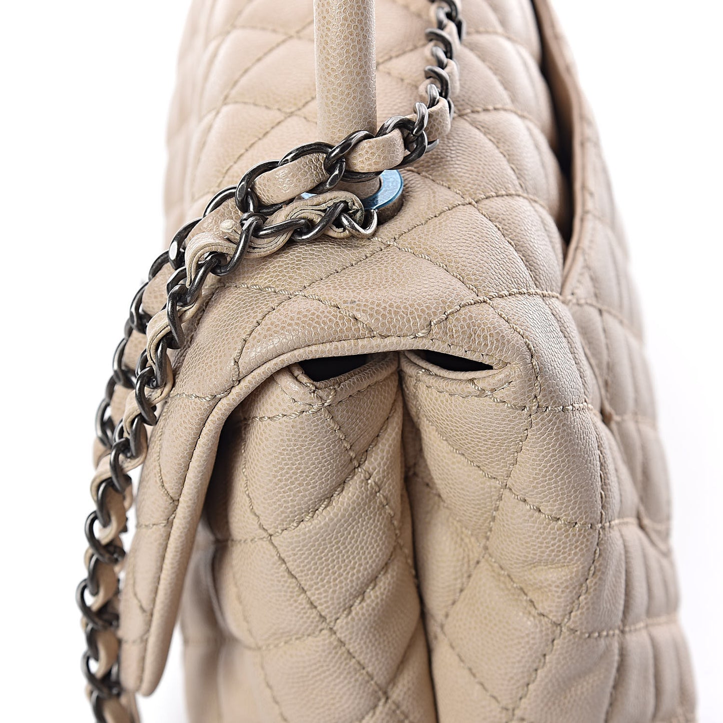 Caviar Quilted Small Coco Handle Flap Light Beige