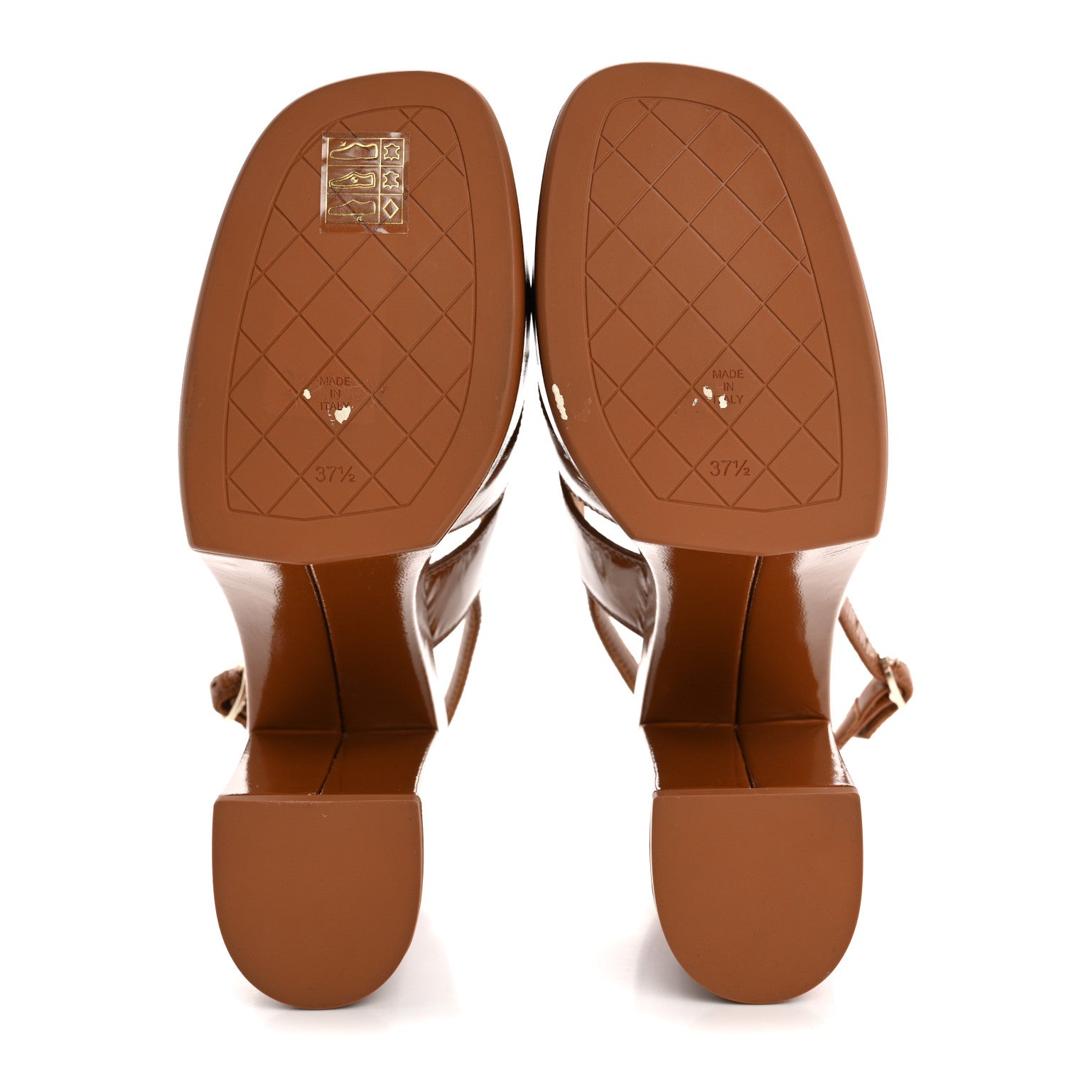 Chanel Crumpled Patent Lambskin Platform Sandals 37.5 Light Brown 6 of 13