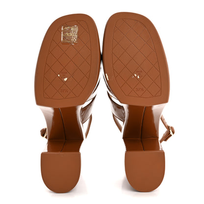 Chanel Crumpled Patent Lambskin Platform Sandals 37.5 Light Brown 6 of 13