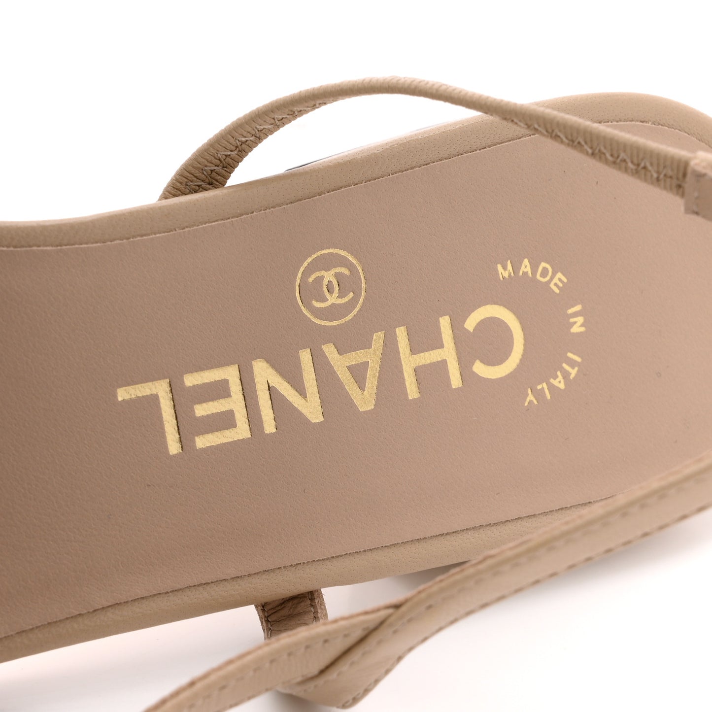 Embroidery Grosgrain Cap Toe CC Slingback Flats 38.5 Beige Black