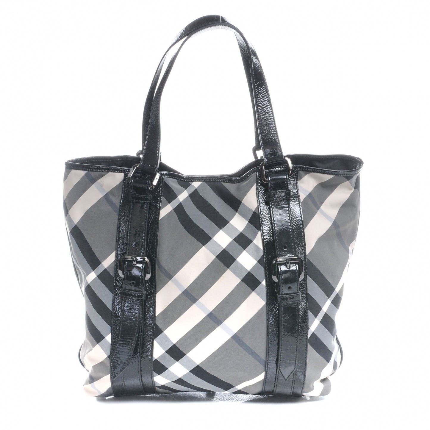 Patent Trim Smoked Check Tote Black