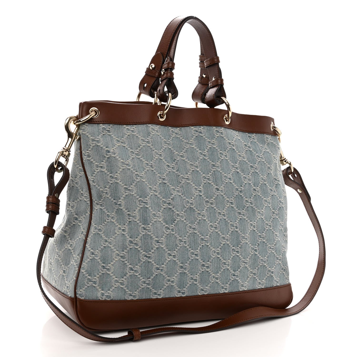 Gucci Denim Monogram Medium Valentine Top Handle Bag 3 of 11