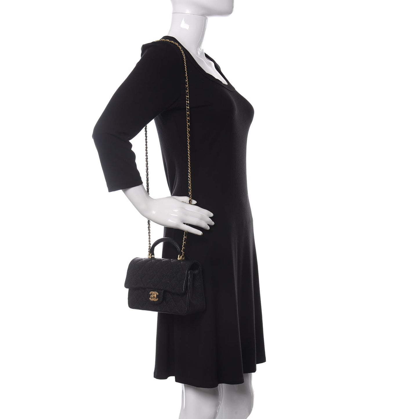 Caviar Quilted Mini Top Handle Rectangular Flap Black