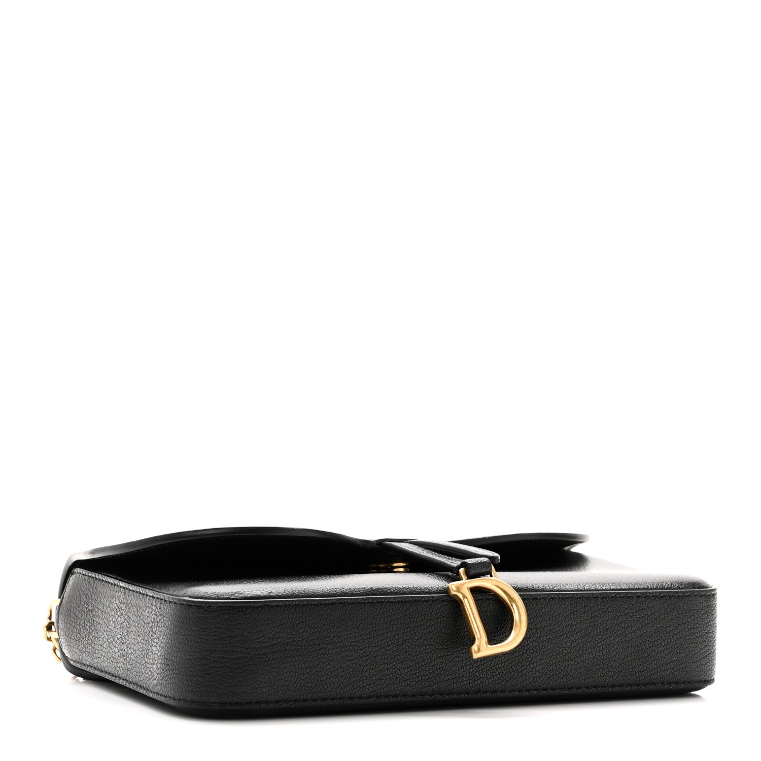 Christian Dior Goatskin Medium Saddle Pouch With Chain Black