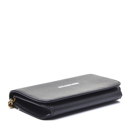 Balenciaga Grained Calfskin Logo Cash Phone Holder Wallet On Chain Black White 4 of 11
