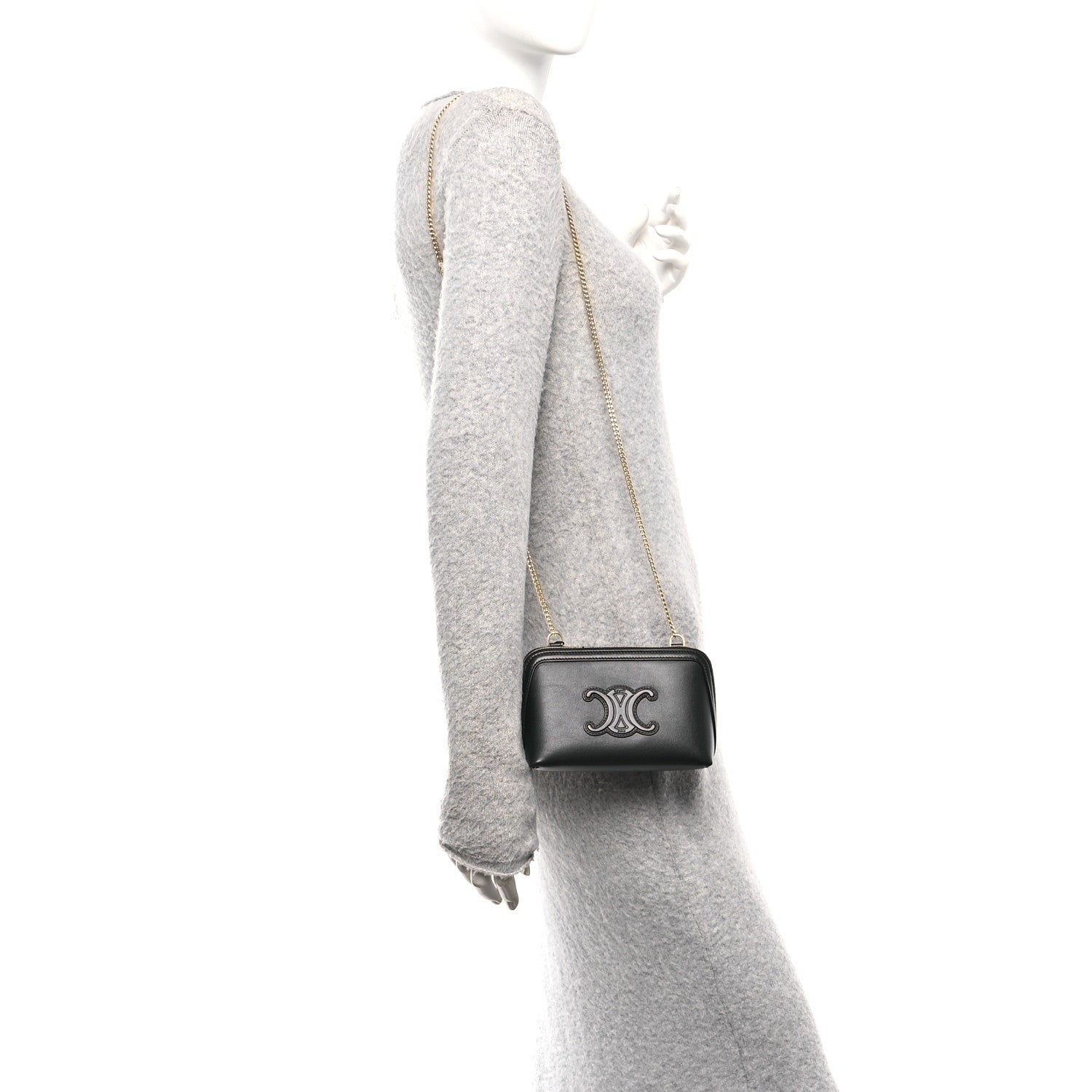 Celine Smooth Calfskin Cuir Triomphe Clutch on Chain Black 2 of 11