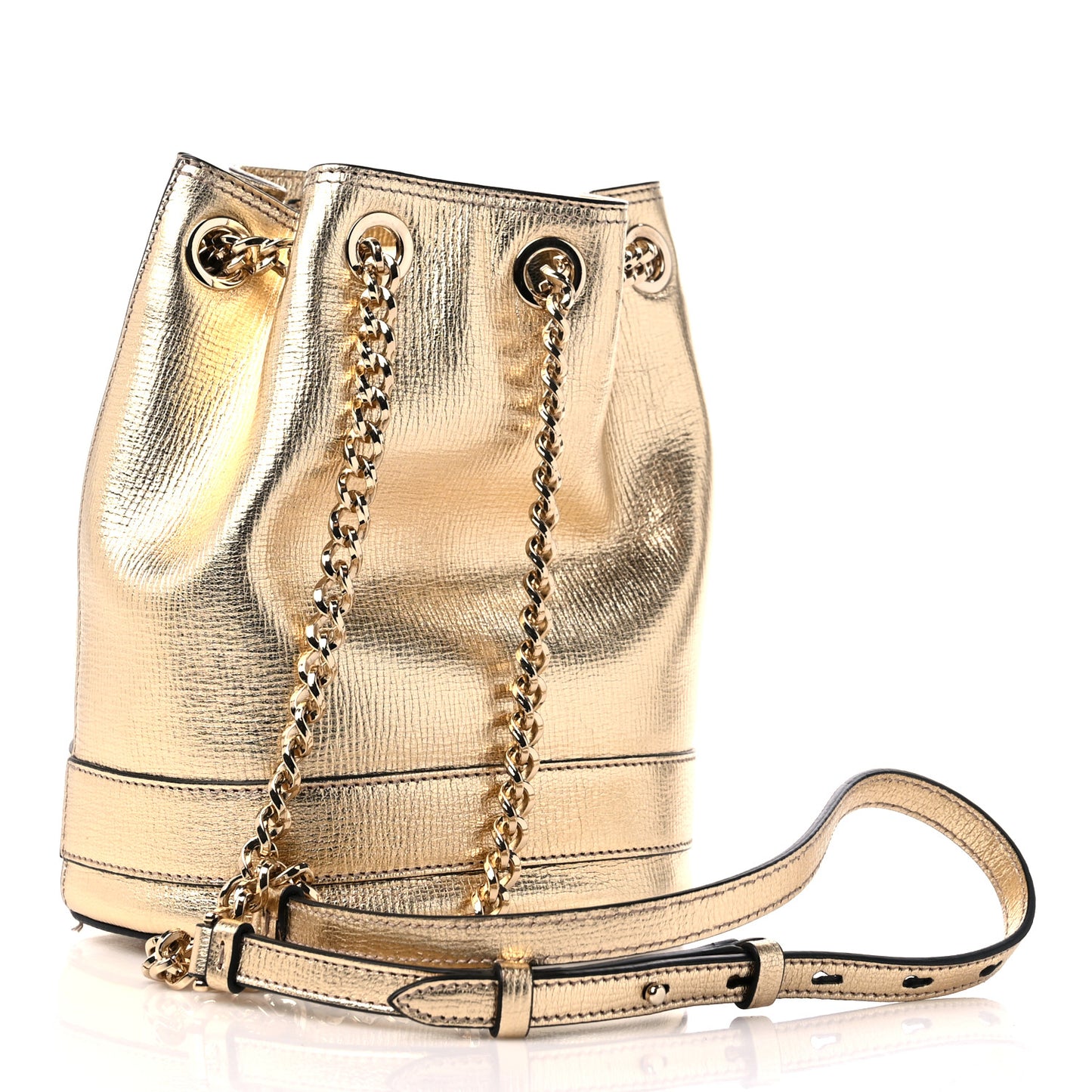 Metallic Calfskin Vara Bow Bucket Bag Gold