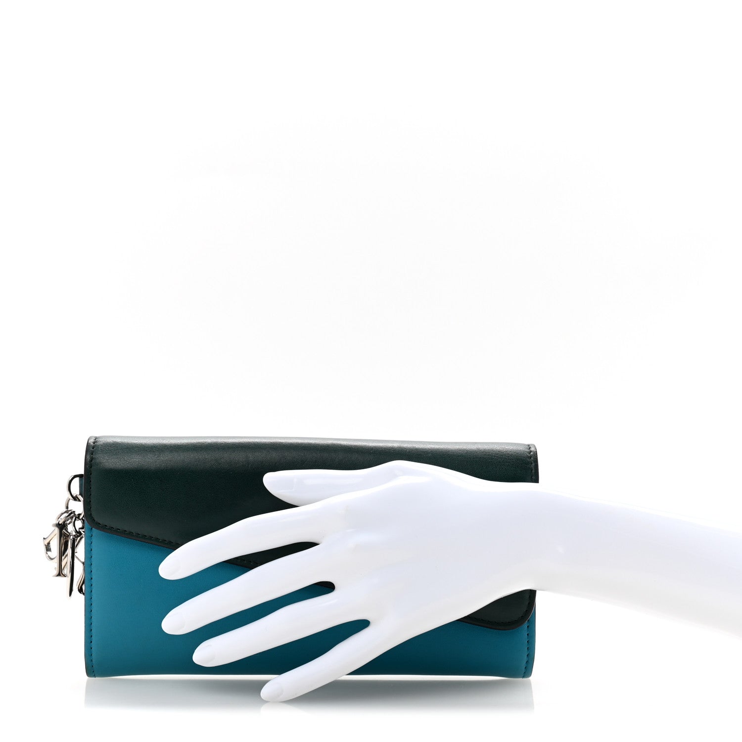 Christian Dior Smooth Calfskin Bicolor Diorissimo Long Wallet Turquoise Dark Green 2 of 11