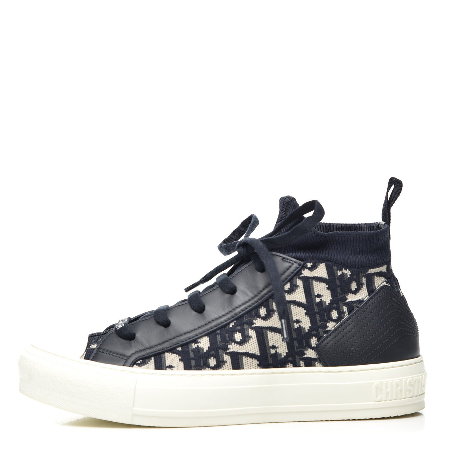 Technical Knit Calfskin Oblique Womens Walk'n Dior Mid Top Sneakers 37.5 Deep Blue