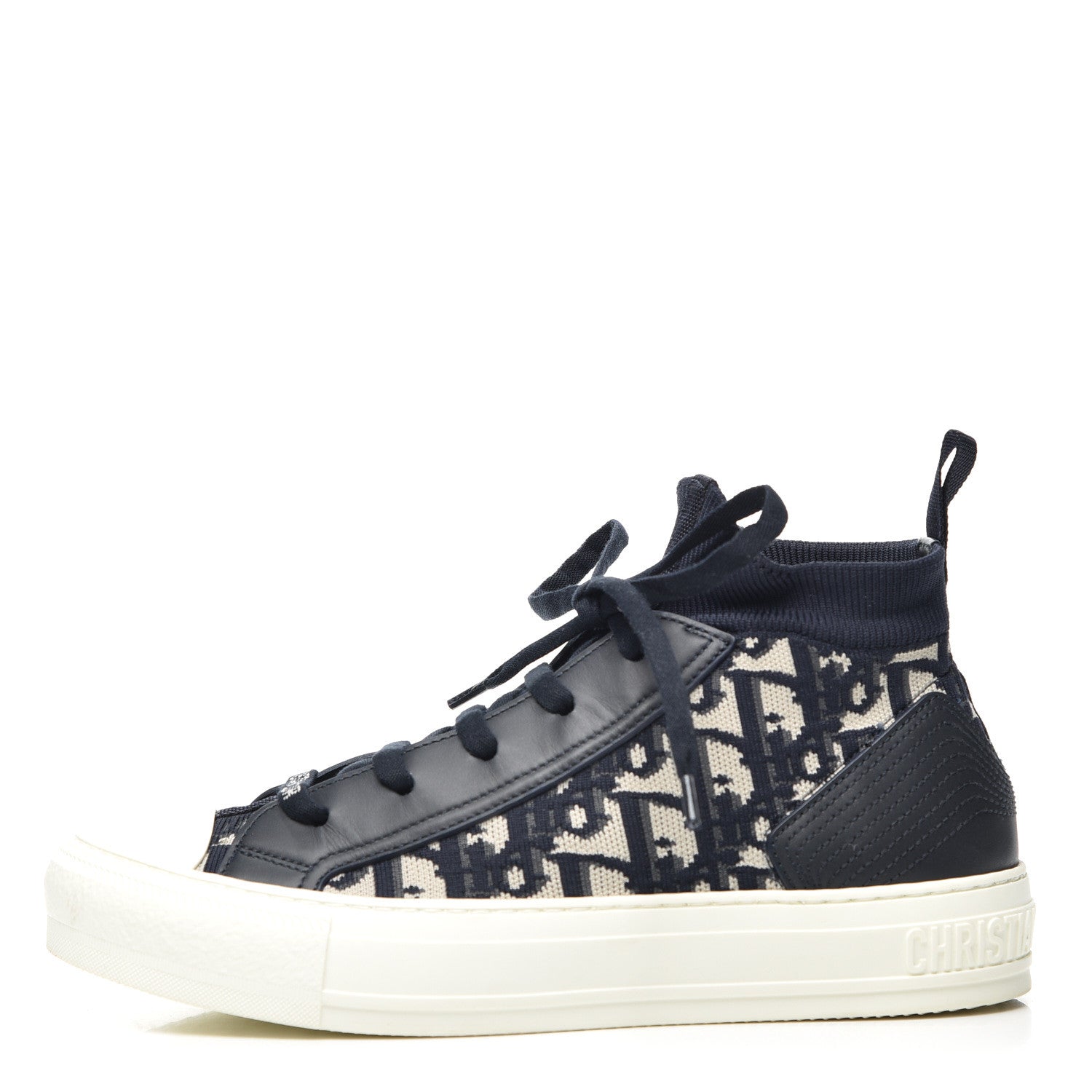Christian Dior Technical Knit Calfskin Oblique Womens Walk'n Dior Mid Top Sneakers 37.5 Deep Blue 1 of 9
