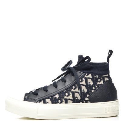 Christian Dior Technical Knit Calfskin Oblique Womens Walk'n Dior Mid Top Sneakers 37.5 Deep Blue 1 of 9