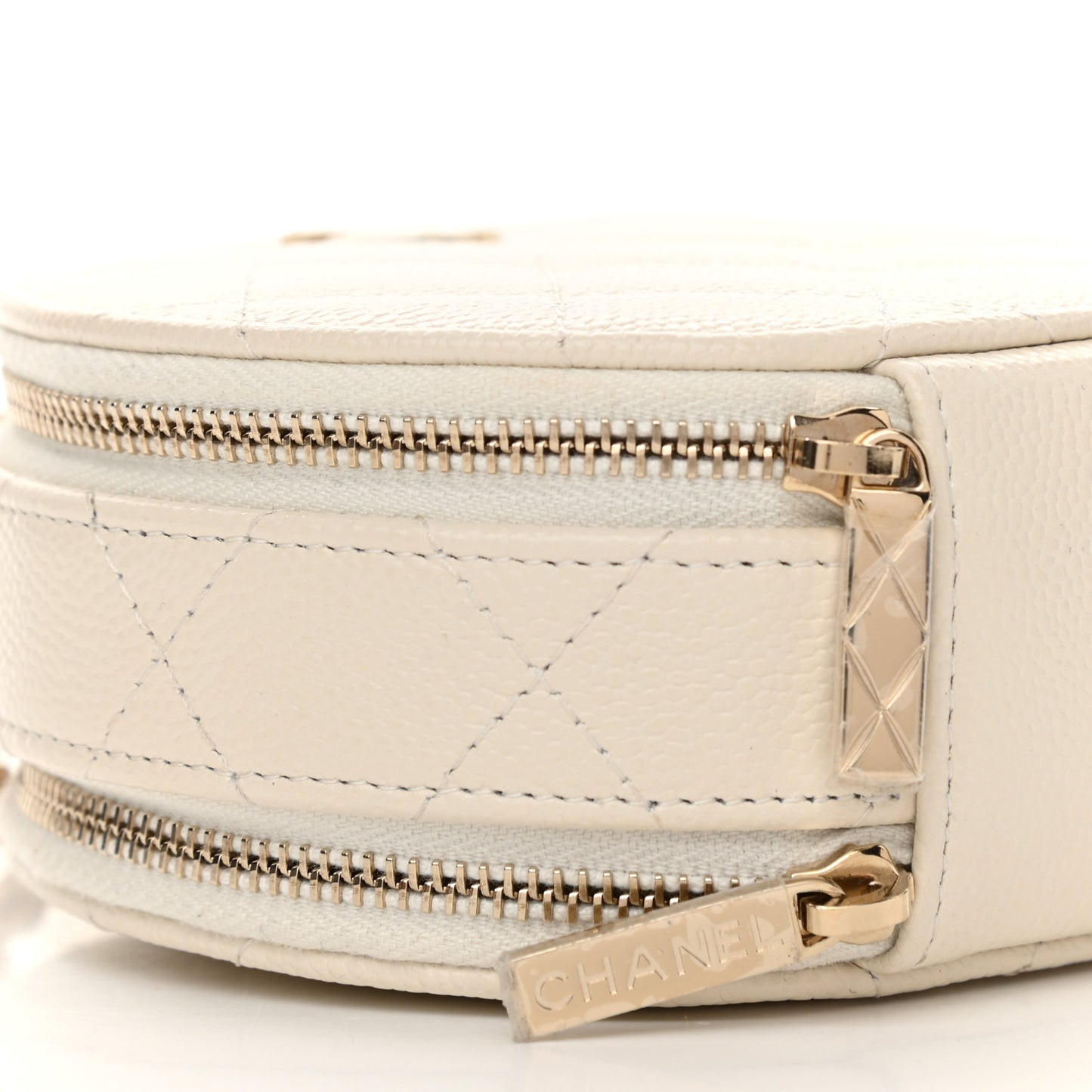 Caviar Quilted Round Handle With Care Vanity With Chain White