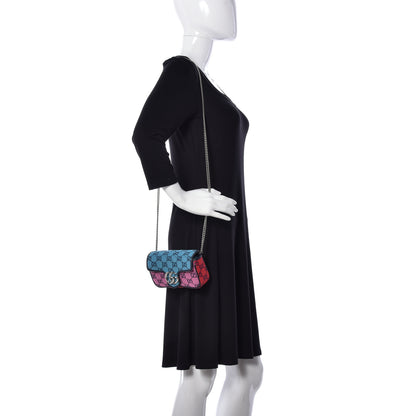Gucci Monogram Multicolor Matelasse Diagonal Super Mini GG Marmont Shoulder Bag Light Blue Pink Blue Green Red 2 of 12