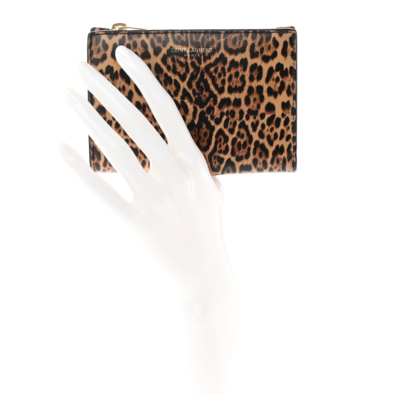 Saint Laurent Calfskin Leopard Printed Monogram Bi-Fold Zipped Wallet Black 2 of 10
