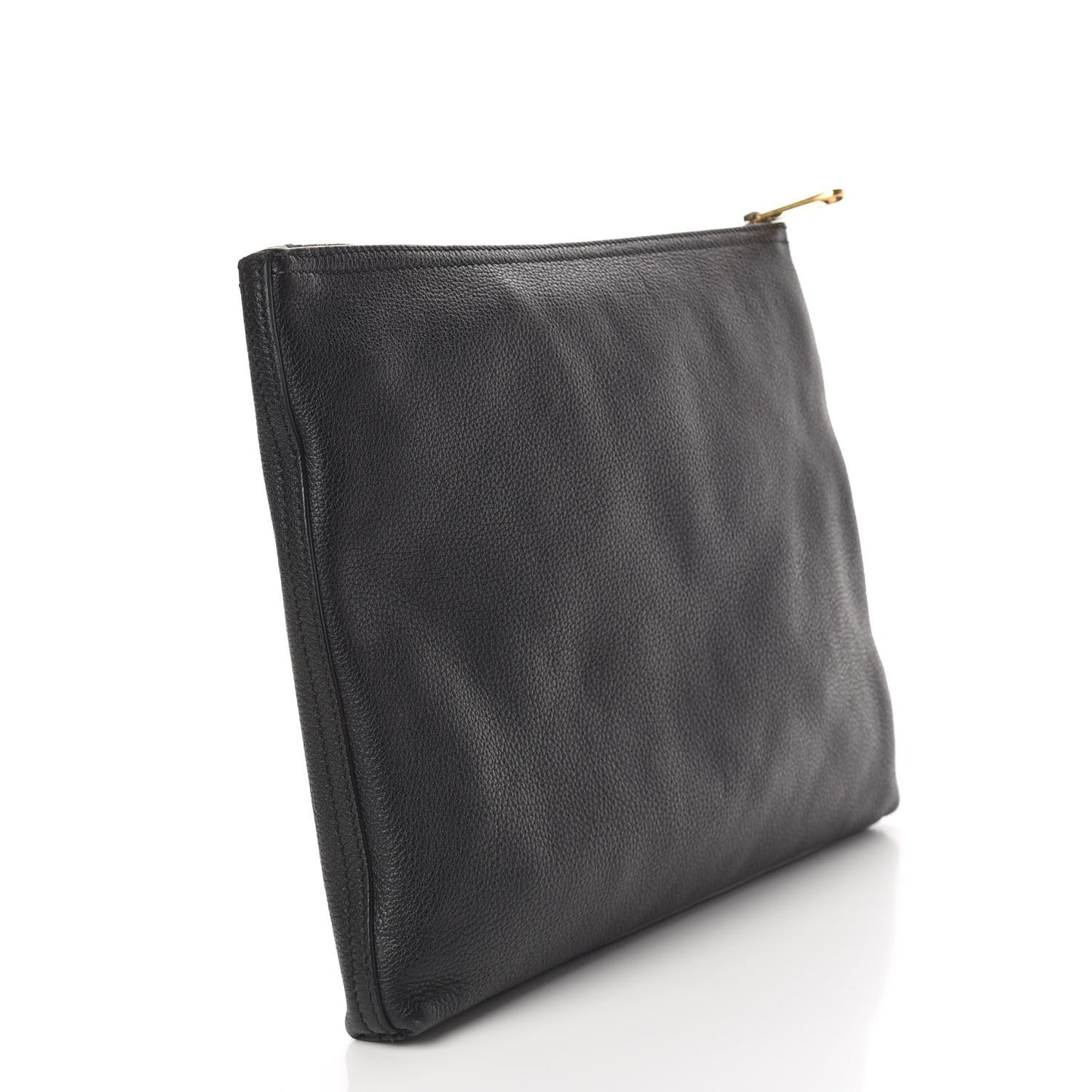 Pebbled Calfskin Medium Logo Portfolio Clutch Black