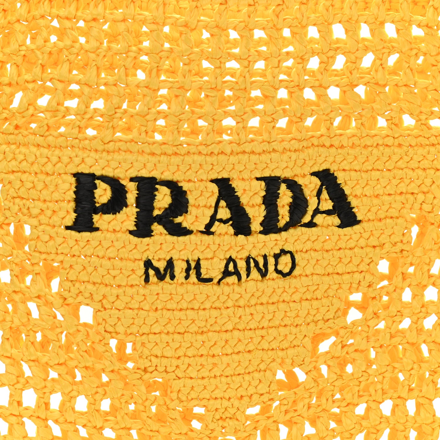 Prada Yarn Raffia Effect Crochet Logo Embroidered Tote Bag Giallo 8 of 10