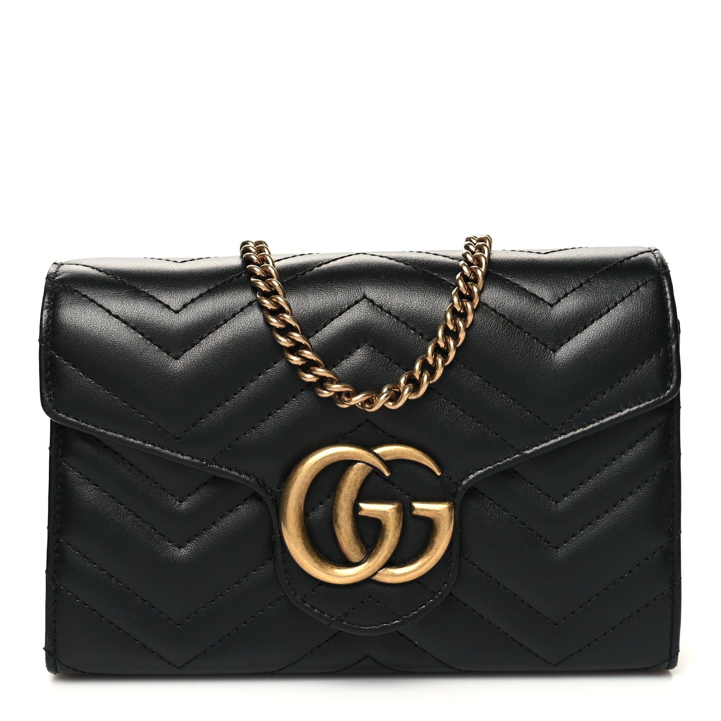 Calfskin Matelasse GG Marmont Chain Wallet Black