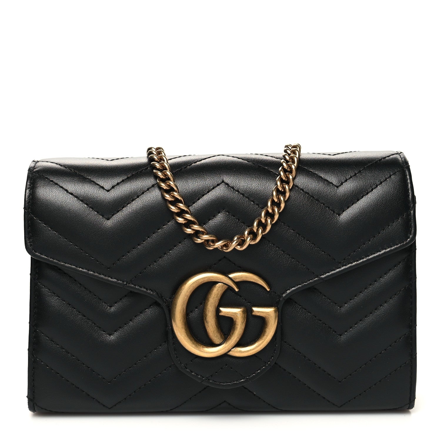 Gucci Calfskin Matelasse GG Marmont Chain Wallet Black 1 of 15