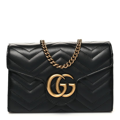 Gucci Calfskin Matelasse GG Marmont Chain Wallet Black 1 of 15