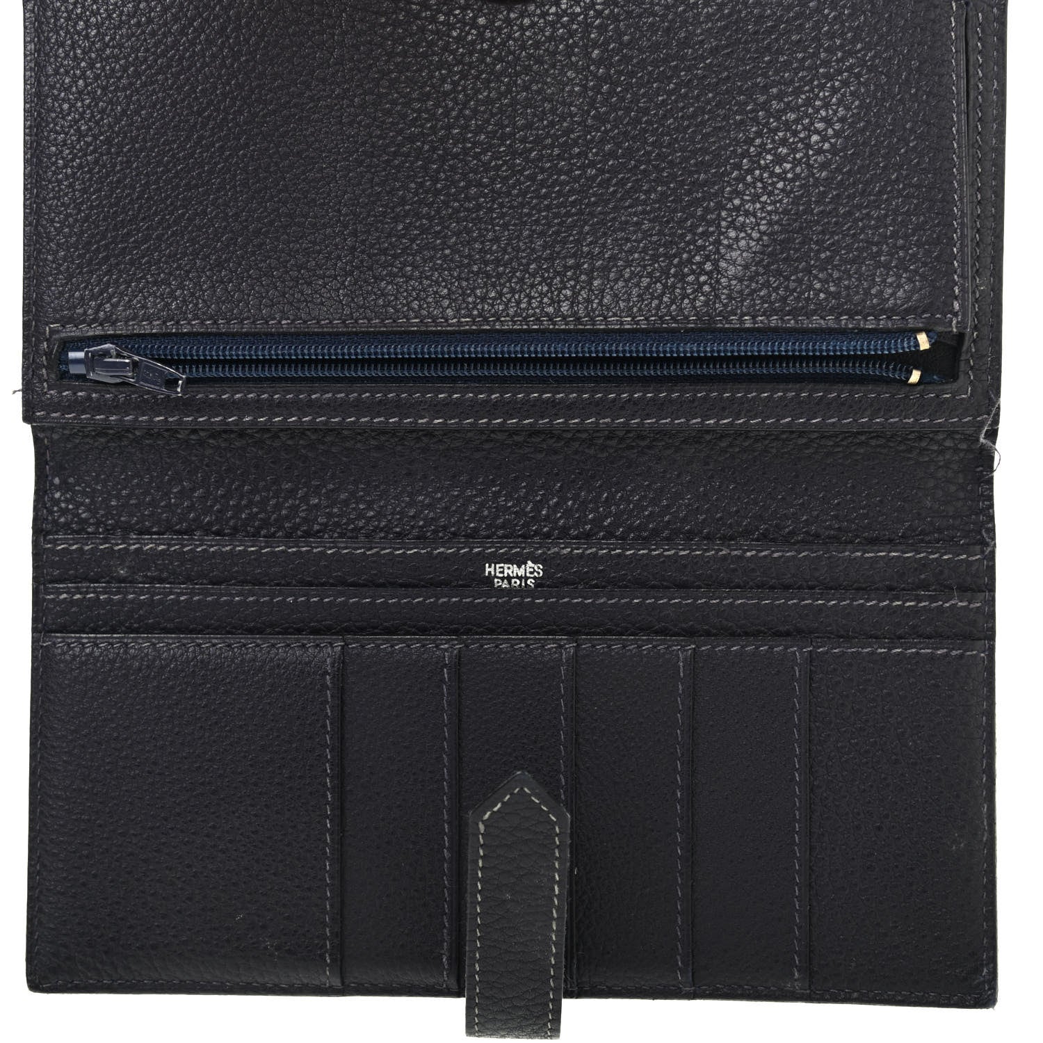 Hermes Taurillon Clemence Bearn Gusset Wallet Bleu Marine 4 of 6