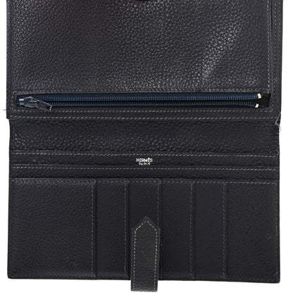 Hermes Taurillon Clemence Bearn Gusset Wallet Bleu Marine 4 of 6