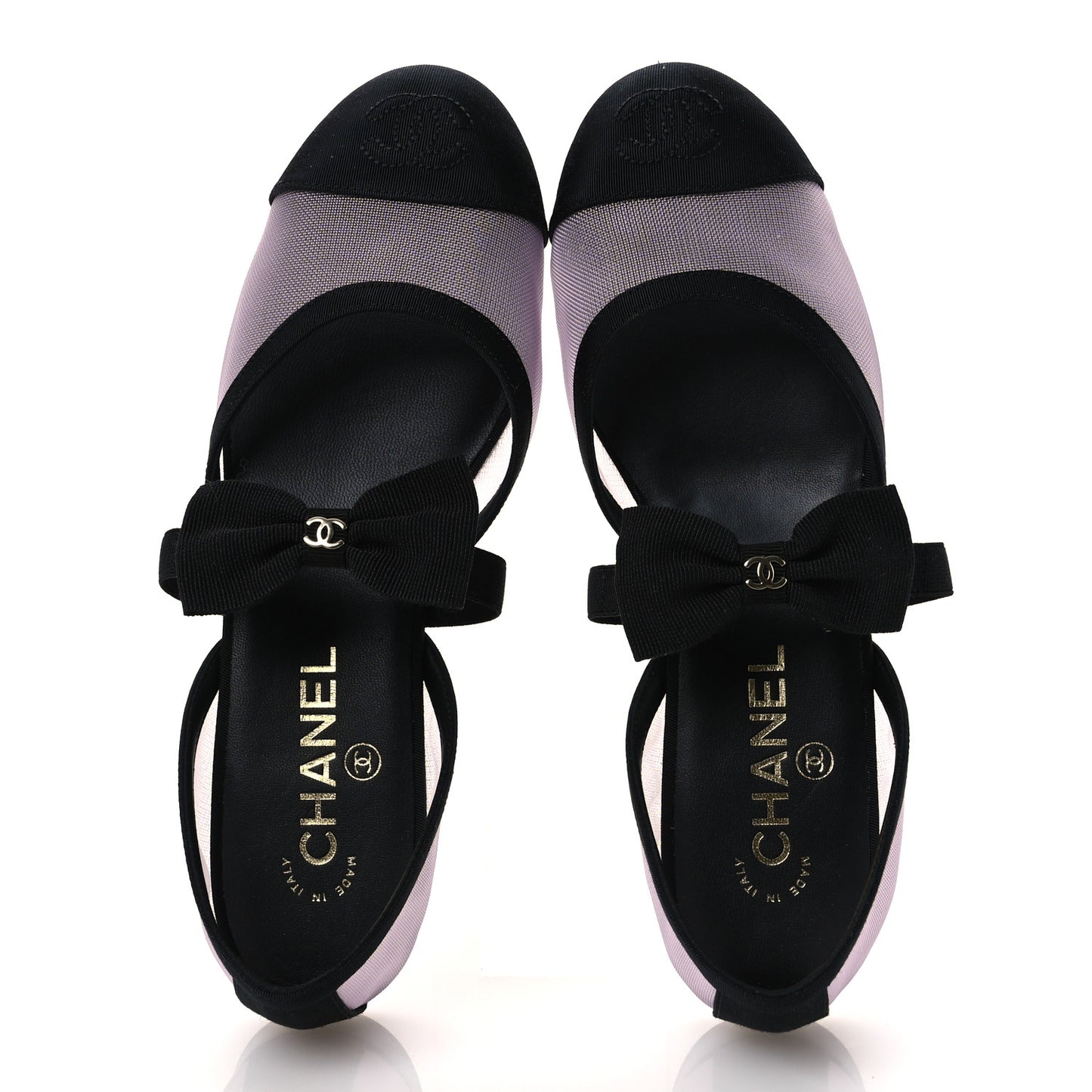 Mesh Grosgrain Mary Janes Flats 36.5 Light Pink Black
