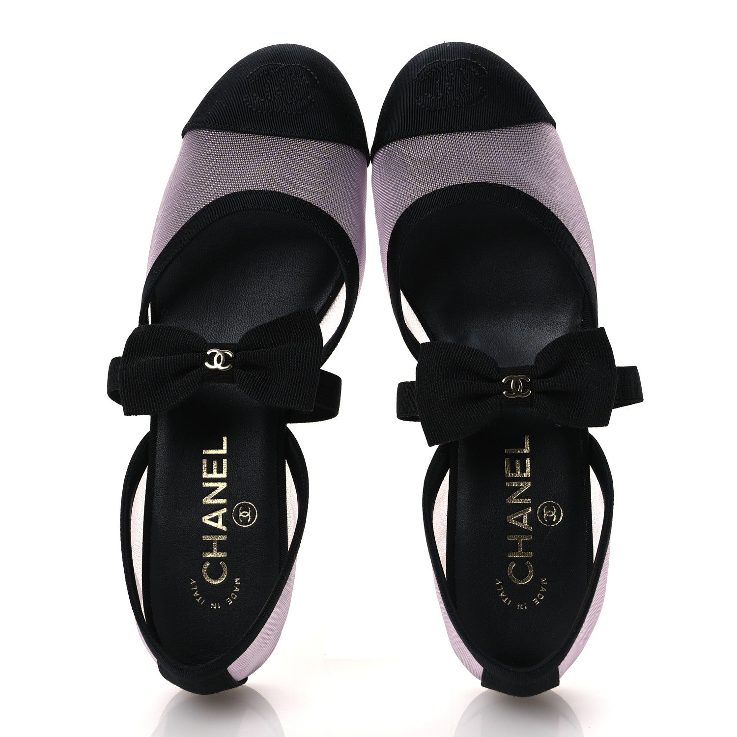 Chanel Mesh Grosgrain Mary Janes Flats 36.5 Light Pink Black 2 of 10