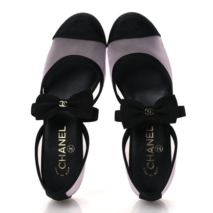 Chanel Mesh Grosgrain Mary Janes Flats 36.5 Light Pink Black 2 of 10