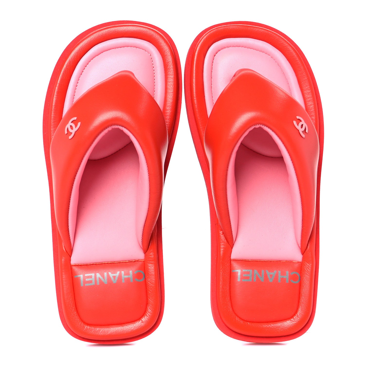 Chanel Lambskin Padded Pool Thong Sandals 37 Light Red Pink 2 of 10