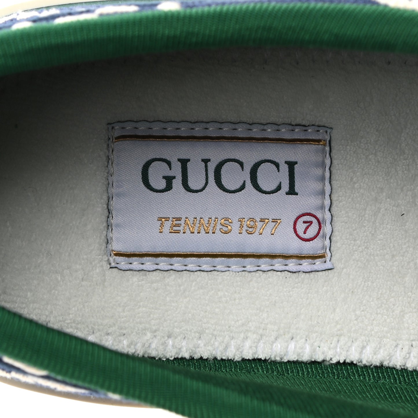 Cotton GG Monogram Web Mens 1977 Tennis Sneakers 7 Ink Ivory Blue