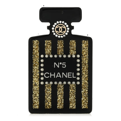 Chanel Resin Strass Perfume Bottle CC Brooch Black Gold 1 of 4