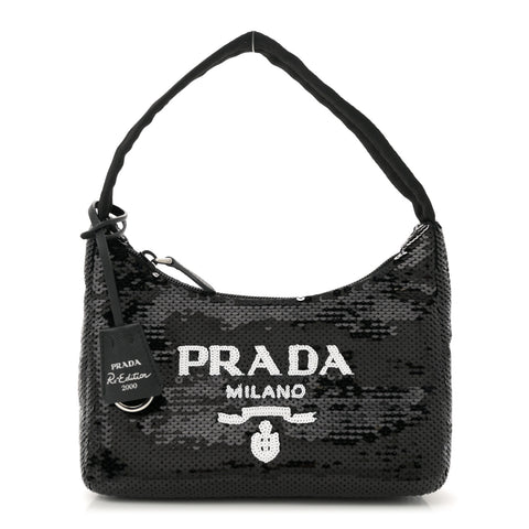 Paillettes Sequin Mini Re-Edition 2000 Bag Black White