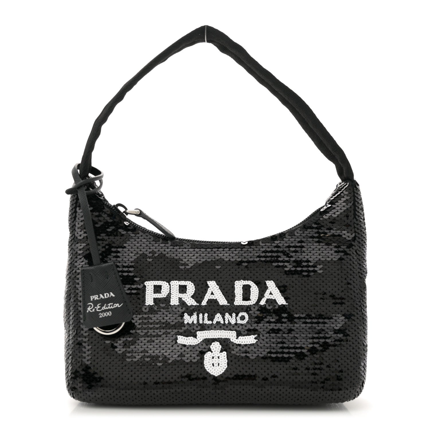 Prada Paillettes Sequin Mini Re-Edition 2000 Bag Black White 1 of 11
