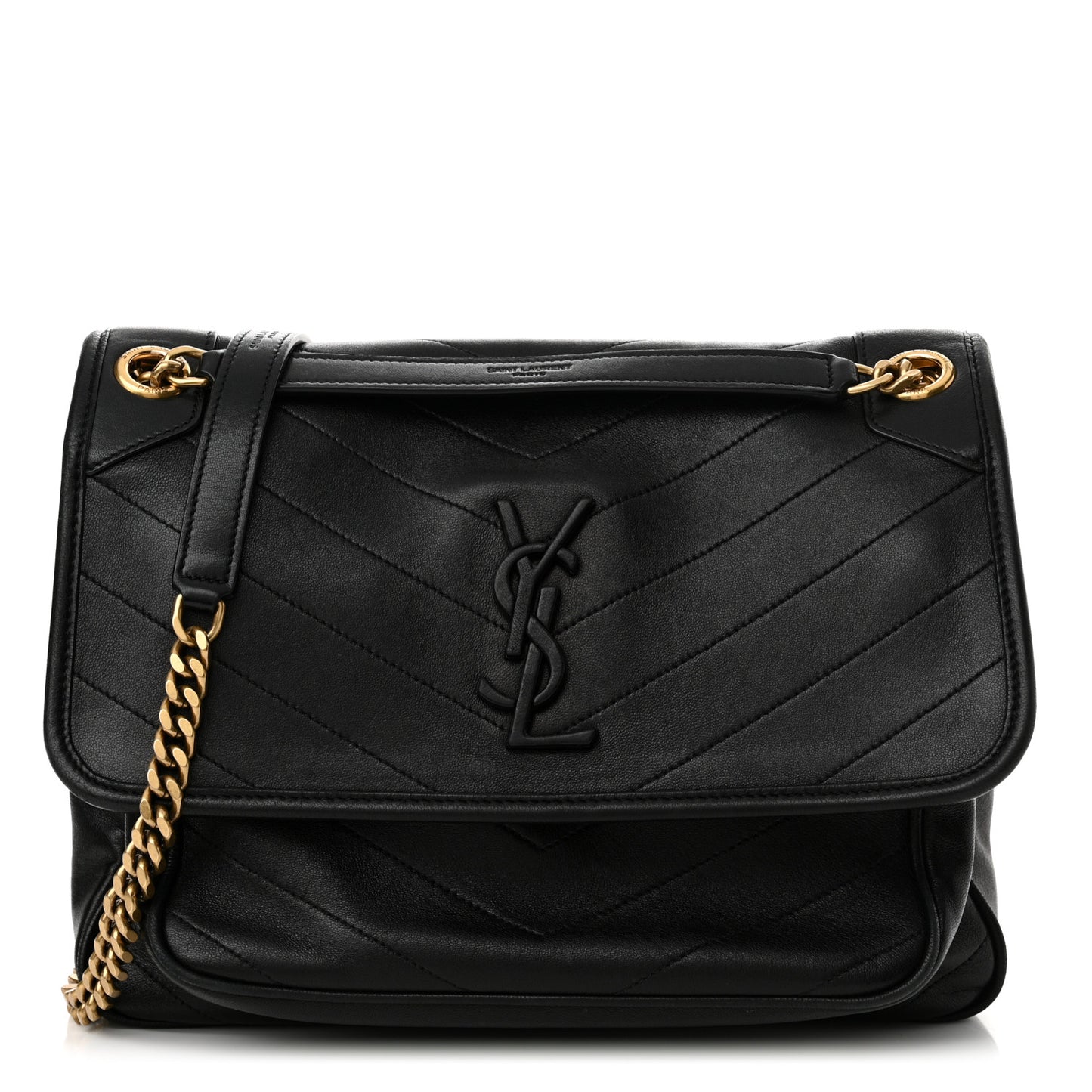 Lambskin Matelasse Monogram Medium Niki Chain Satchel Black