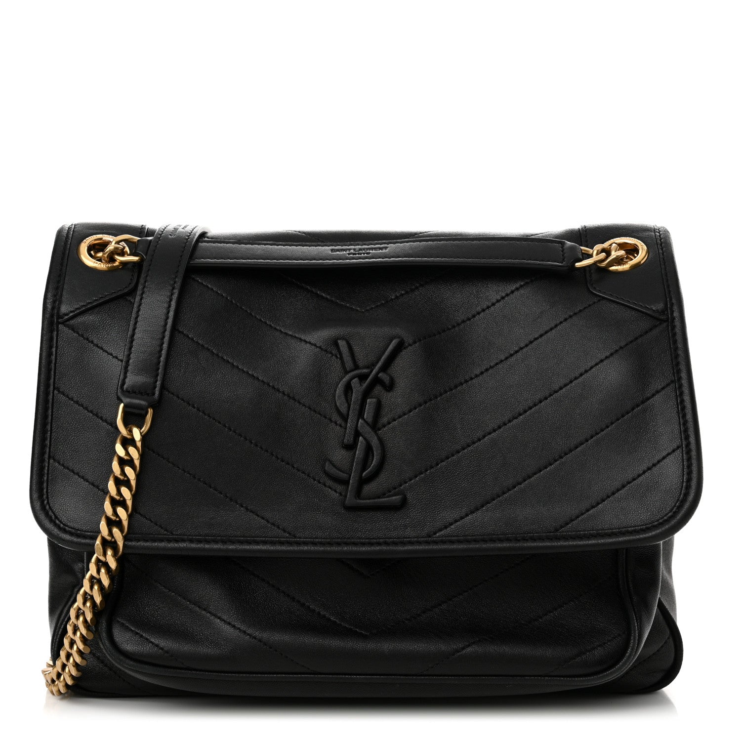 Saint Laurent Lambskin Matelasse Monogram Medium Niki Chain Satchel Black 1 of 12