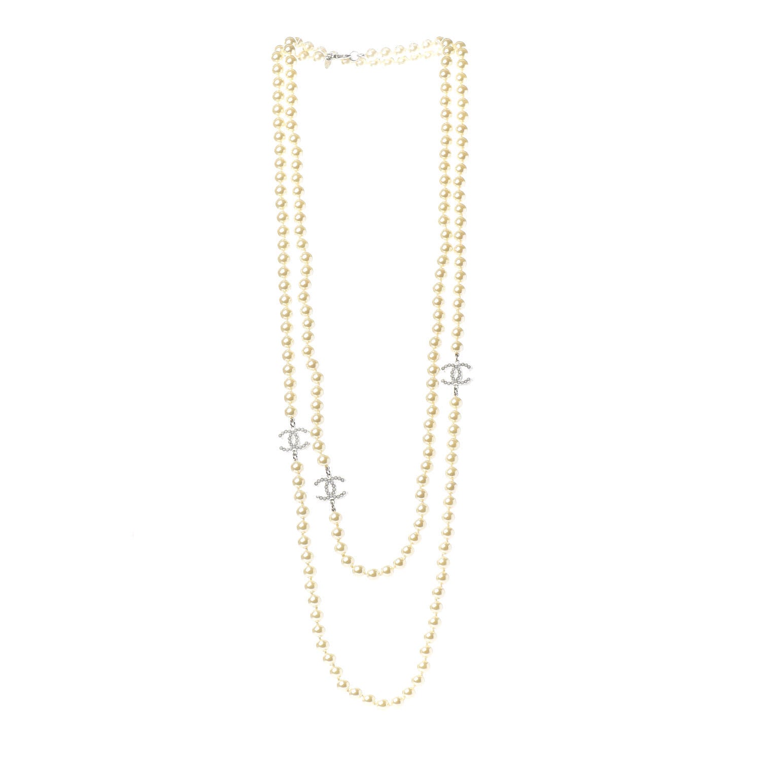 Chanel Graduated Pearl CC Long Necklace Silver 3 of 5