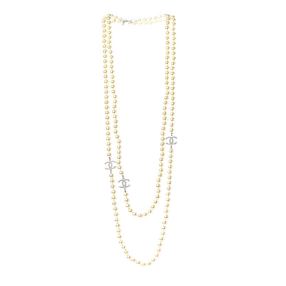 Chanel Graduated Pearl CC Long Necklace Silver 3 of 5