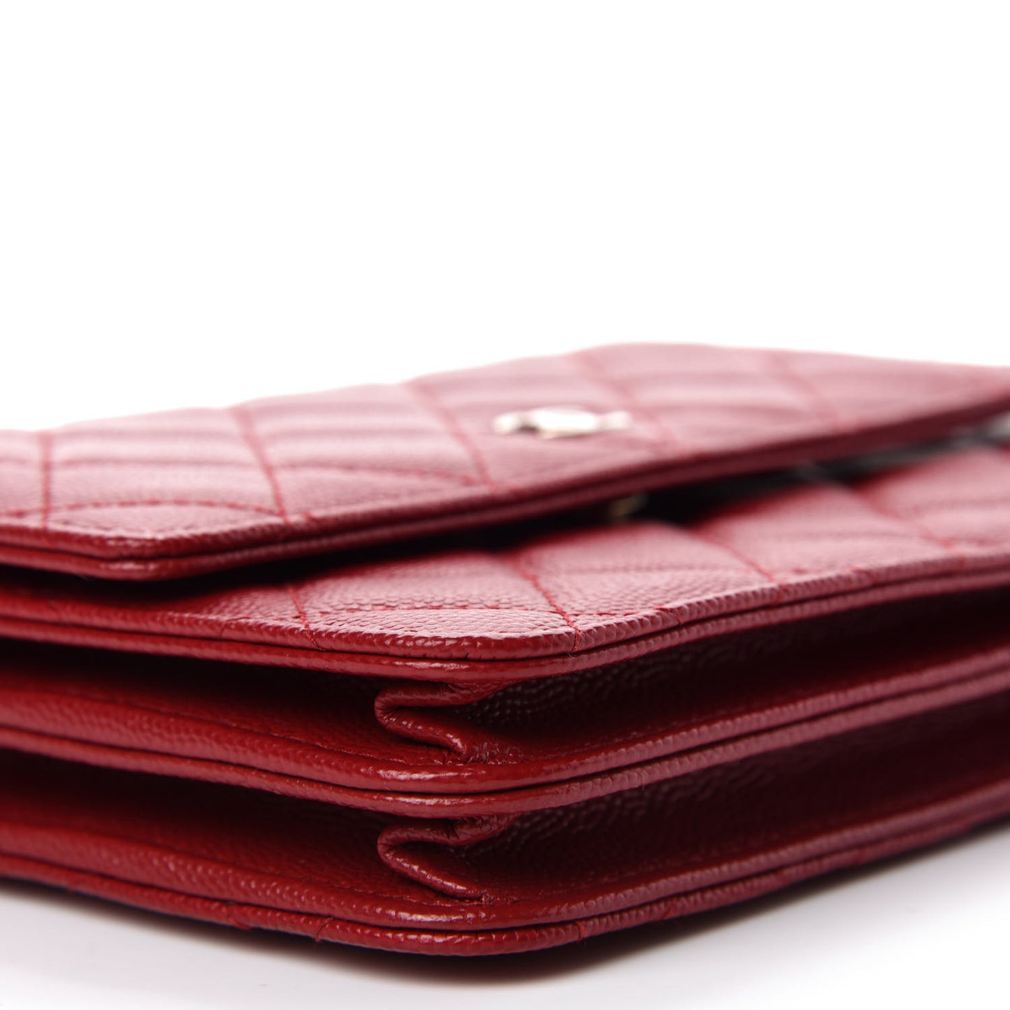 Caviar Quilted Square Wallet On Chain WOC Dark Red