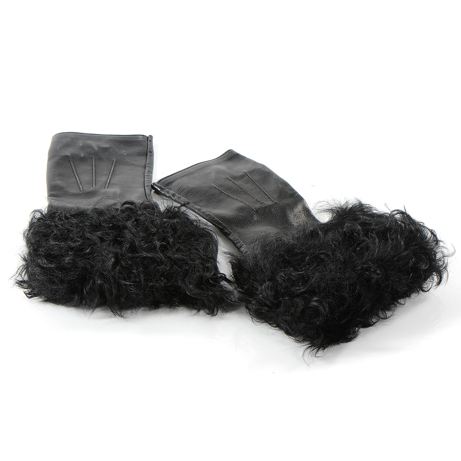 Chanel Lambskin Moscow Shearling Fingerless Gloves Black 1 of 4