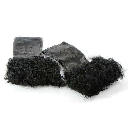 Chanel Lambskin Moscow Shearling Fingerless Gloves Black 1 of 4