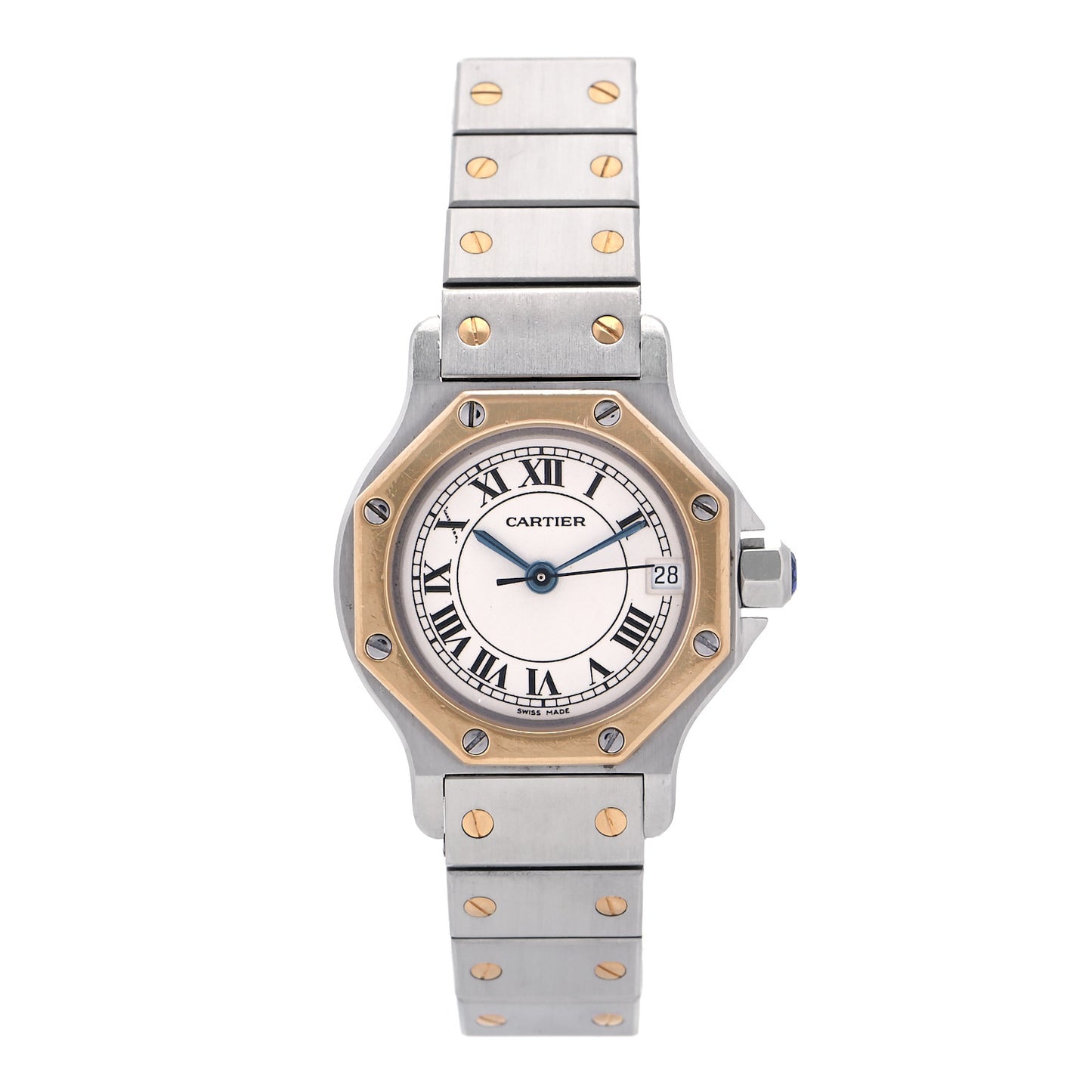 Stainless Steel 18K Yellow Gold 25mm Santos Octagon Quartz Watch